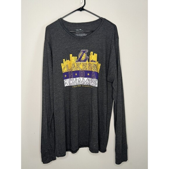 LA Lakers NBA Champions 2020 Shirt Men’s 2XL Black Long Sleeve Majestic Threads - Picture 2 of 8